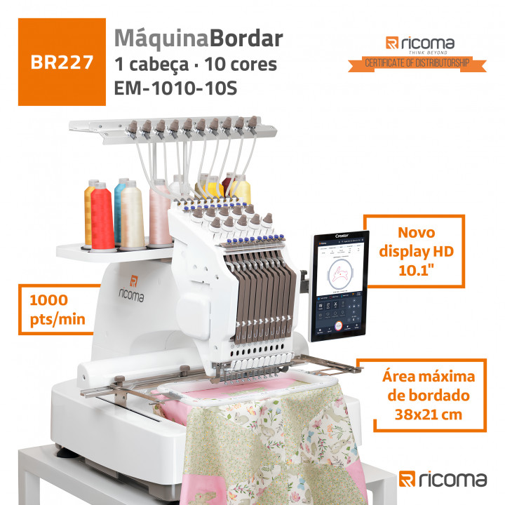MAQUINA BORDAR RICOMA 1 CABECA 10 CORES - EM-1010-10S