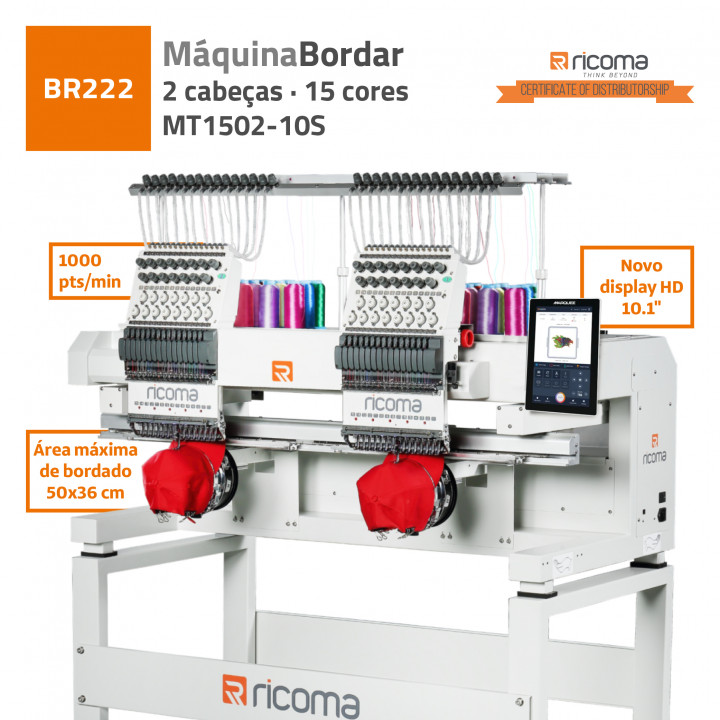 MÁQ. BORDAR RICOMA 2 CABEÇAS 15 CORES - MT1502-10S