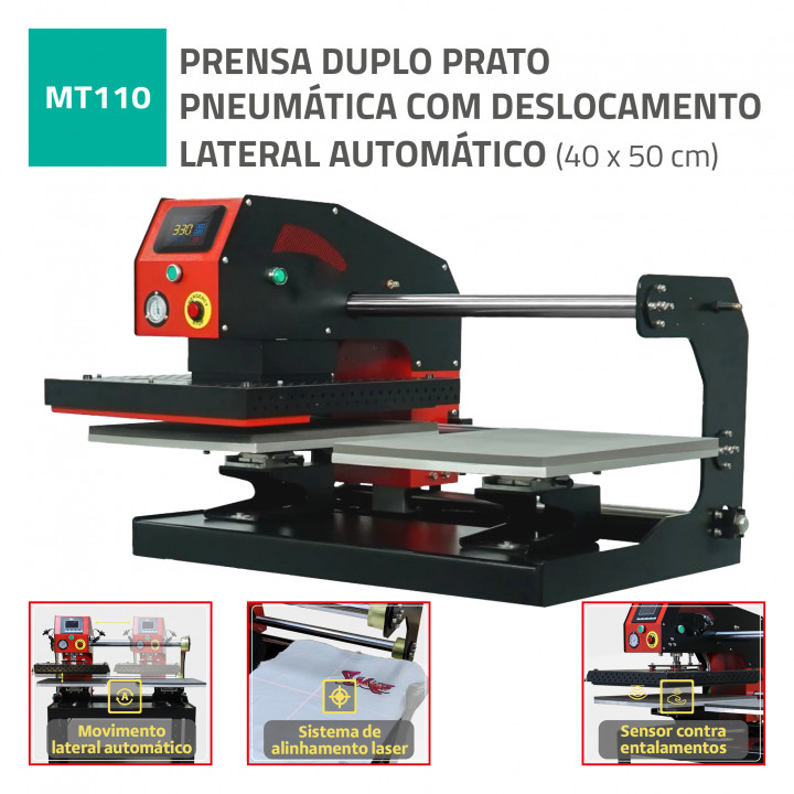 PRENSA DUPLO PRATO PNEUMÁTICA COM DESLOCAMENTO LATERAL AUTOMÁTICO 40X50CM