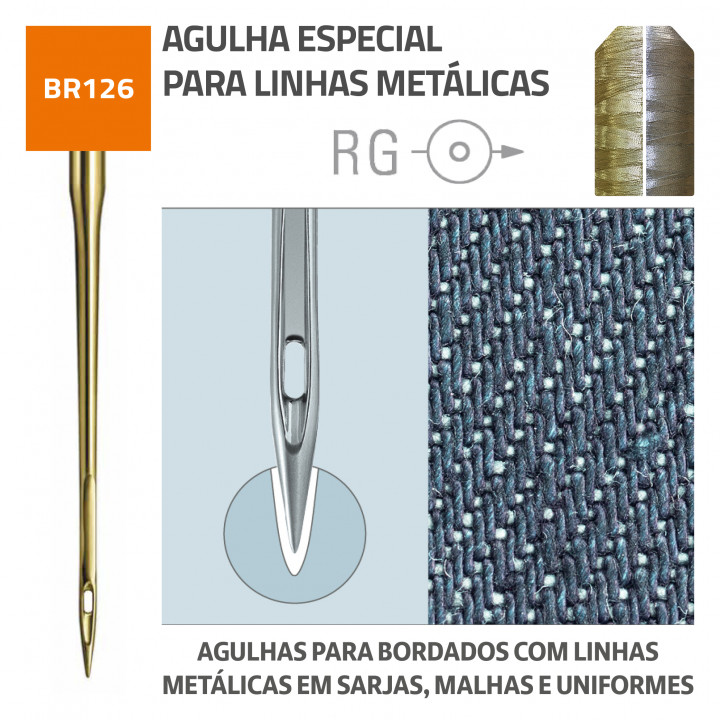 AGULHAS PARA MÁQUINA DE BORDAR(EMB. 10) DBXK5 SAN1  ESPECIAL PARA LINHAS METÁLICAS