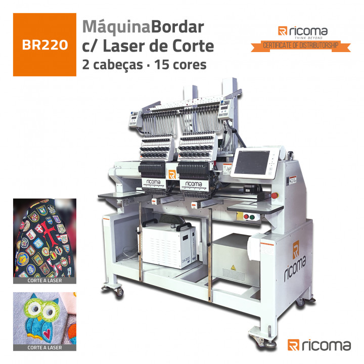 MAQUINA  BORDAR RICOMA 2 CABEÇA 15 CORES  - CHT1502TC-LC COM LASER CORTE